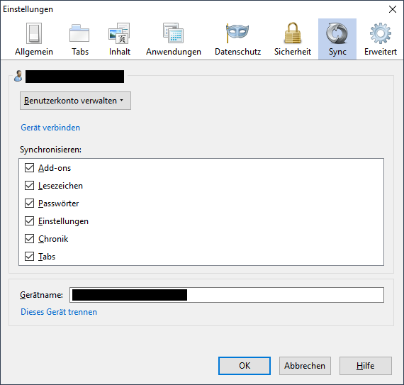 Einstellungen &raquo; Sync